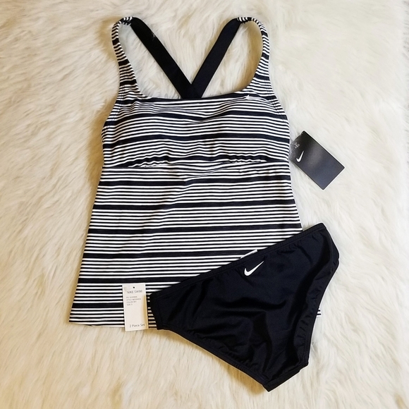 NIKE 6:1 Heather Stripe Crossback Tankini 2-Piece - Picture 2 of 14